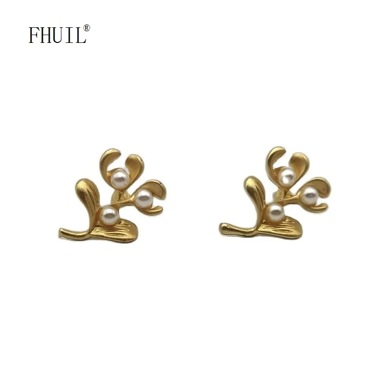 

Pearl Stud Earrings For Women 2023 Trend New Korean Style Leaf Fashion Jewelry 925 Silver Needle Ear Piercing Holiday Accessori