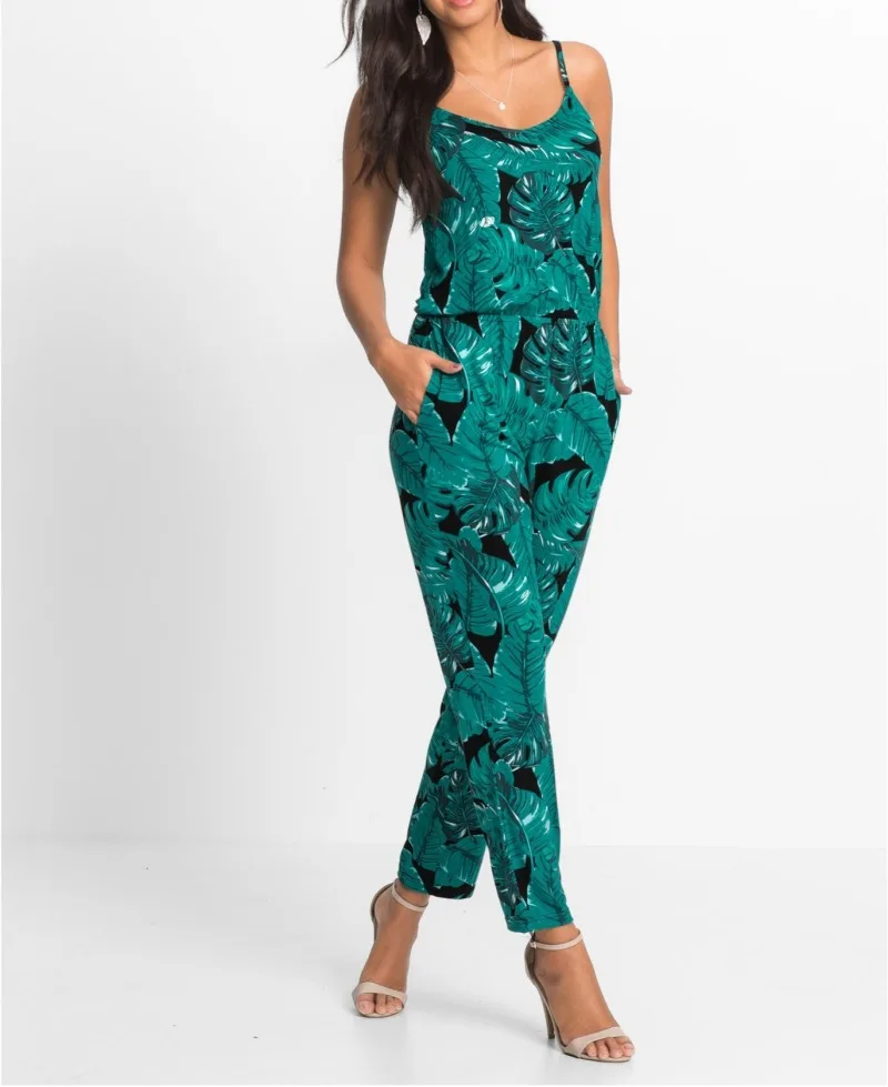 Women's Suspender Jumpsuit V-neck Sleeveless Backless Printed Bottomed Beach Casual Female Sling Jumpsuits