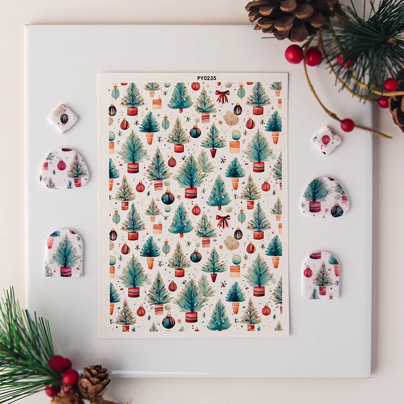 Christmas Series Soft Clay Water soluble Stickers Lanterns gifts tree DIY Earrings Clay Special Transfer Paper Hand made Tools