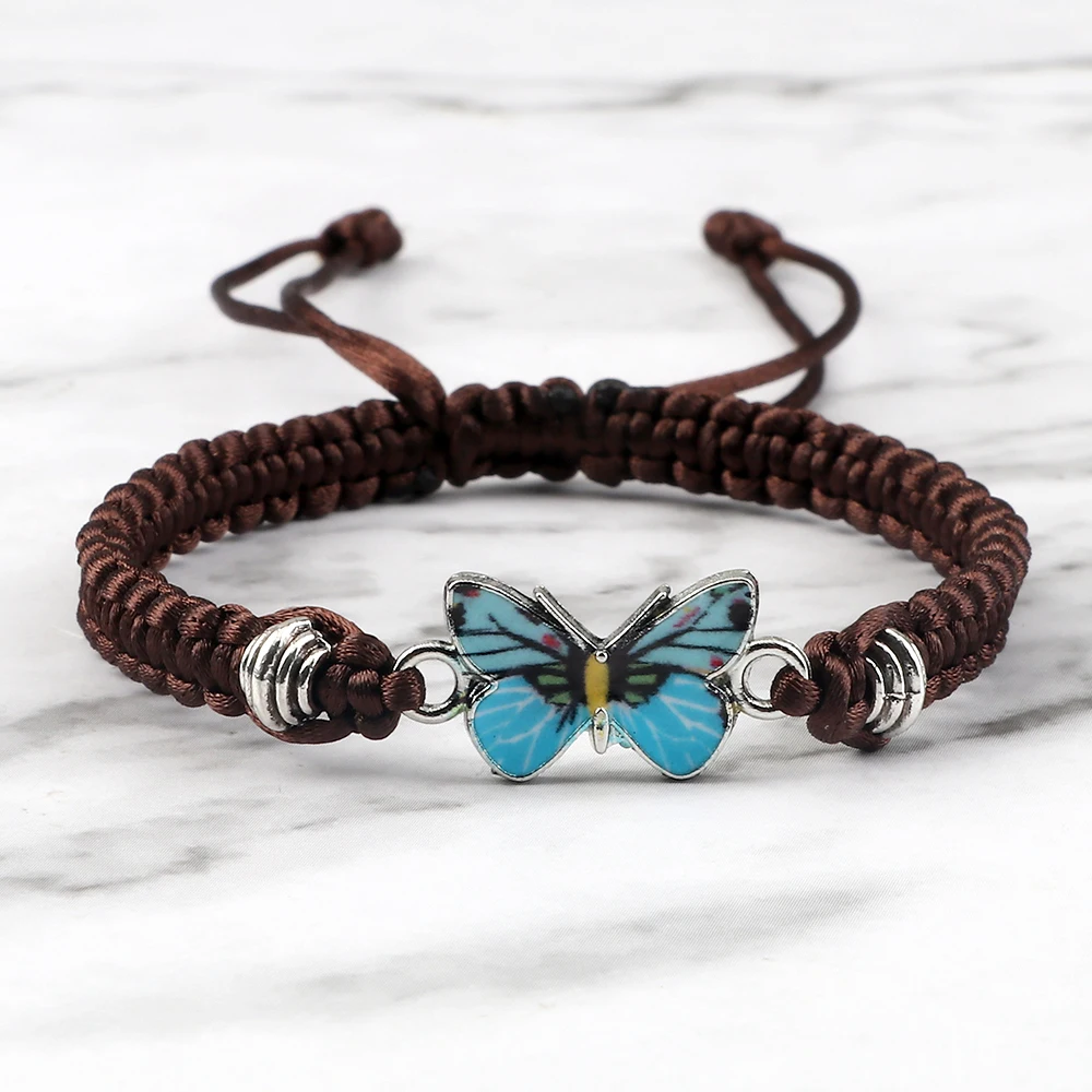 Handmade Braided String Bracelet Butterfly Pendant Adjustable Charm Bracelets for Women Fashion Girl Jewelry Gifts charm bracelet string bracelets