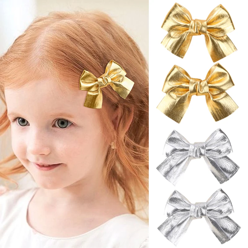 

Oaoleer 2Pcs/set Gold Sparkle Hair Bow Clips For Children Kids Sweet Girls Vintage Handmade Hairpins Barrettes Hair Accessories