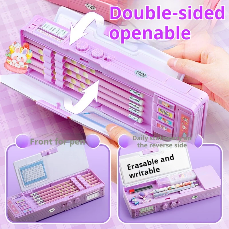 Password Lock Pencil Case Girls Large Capacity Multifunctional Storage Boys Double Layered Pen Box Back To School Stationery Box
