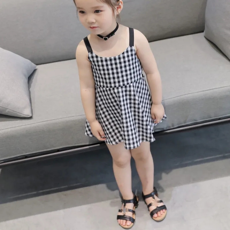 Summer Kids Dress Toddler Girls Princess Plaid Strap Dress Kids Baby Sleeveless Dresses Outfits Vestido Festa Infantil 1-5Years