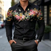 Chemises pour hommes à motif floral papillon de style romantique européen, coupe ajustée de luxe, manches longues, pour le bureau ou les occasions formelles 3