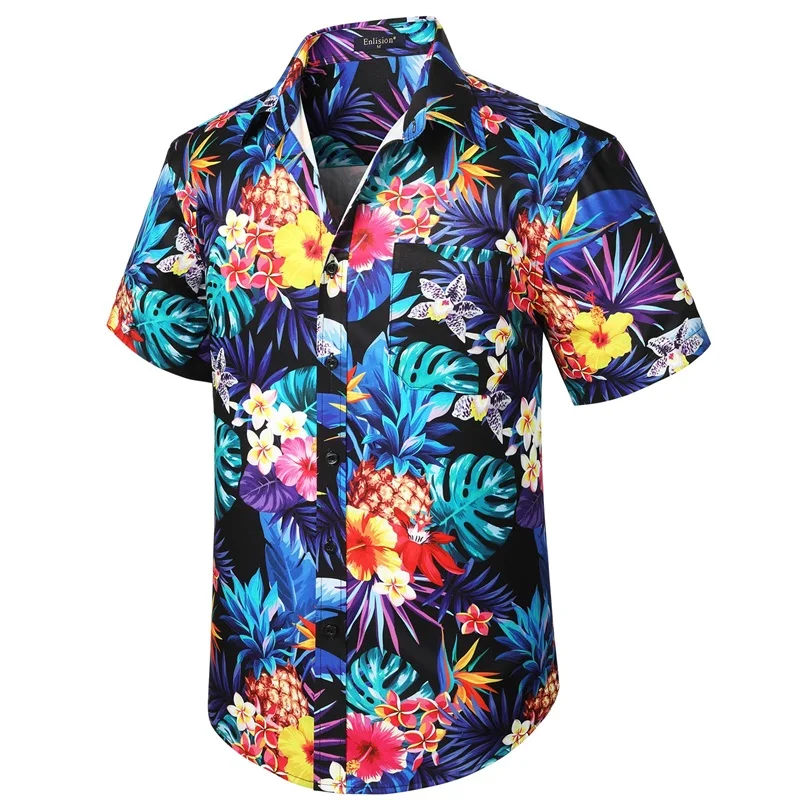 Camisas hawaianas para hombre, camisa informal de manga corta con estampado floral y botones, estilo tropical, para vacaciones de verano, playa, Aloha