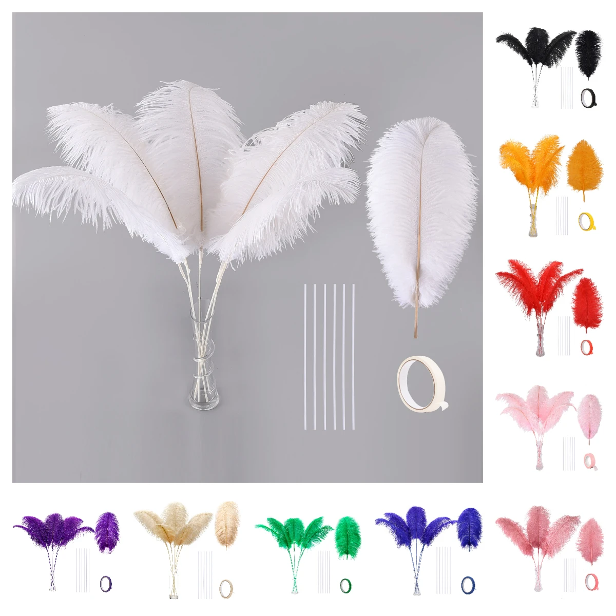 

10Pcs 28inch Natural Ostrich Feathers Making Kit For Wedding Party Centerpieces, Vase Floral Arrangement and Home Decor