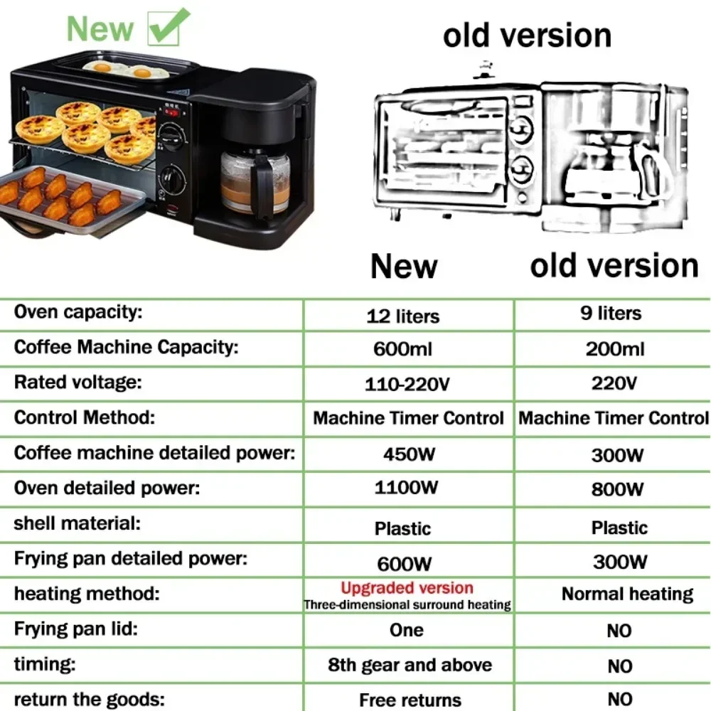 3 in 1 Breakfast Machine Bread Maker Toaster Electric Mini Oven Hot Dog Machine Kitchen Cooking Roti Maker Household breakfast machine breakfast maker