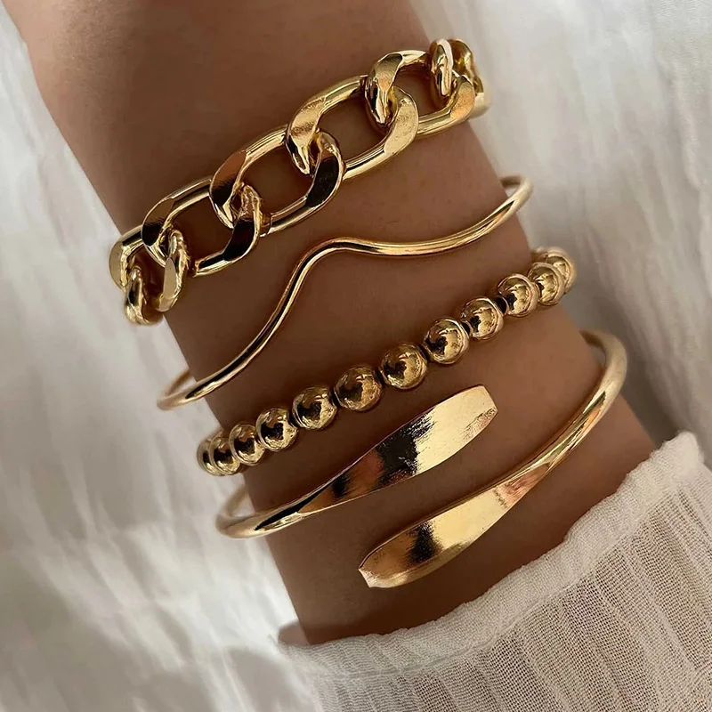 Set De 6 Bracelets Pour Femme VIROMY - Or Et Argent, Acier Inoxydable, Style Cubain Et Serpent, Cadeau Chic