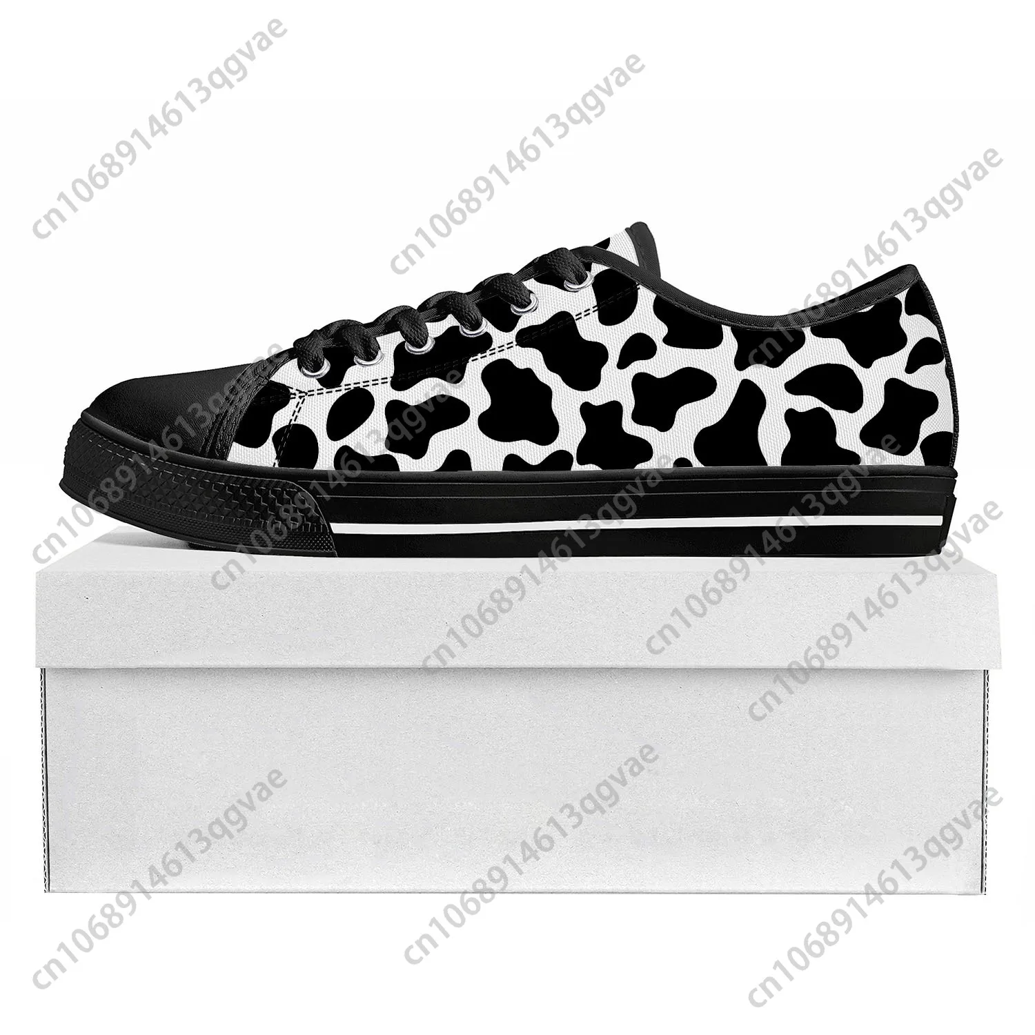 Cow Print 3D Pattern Low Top High Quality Sneakers Mens Womens Teenager Canvas Sneaker Black White Printed Couple Custom Shoe