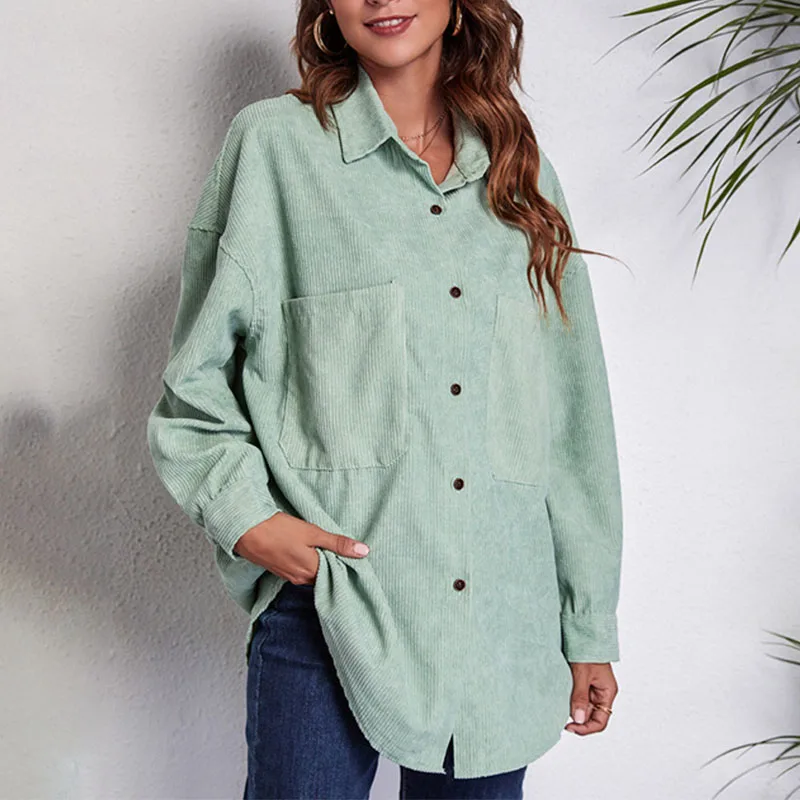 

Solid Casual Loose Corduroy Shirts For Women 2023 Vintage Women's Oversized Shirts And Blouses Fashion Elegant Youth Female Tops