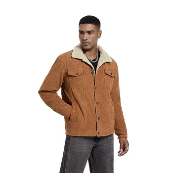 Cappotto da uomo in cotone lavorato a maglia a maniche lunghe alla moda e casual per l'autunno e l'inverno, con giacca di velluto a coste decorativa abbottonata 1