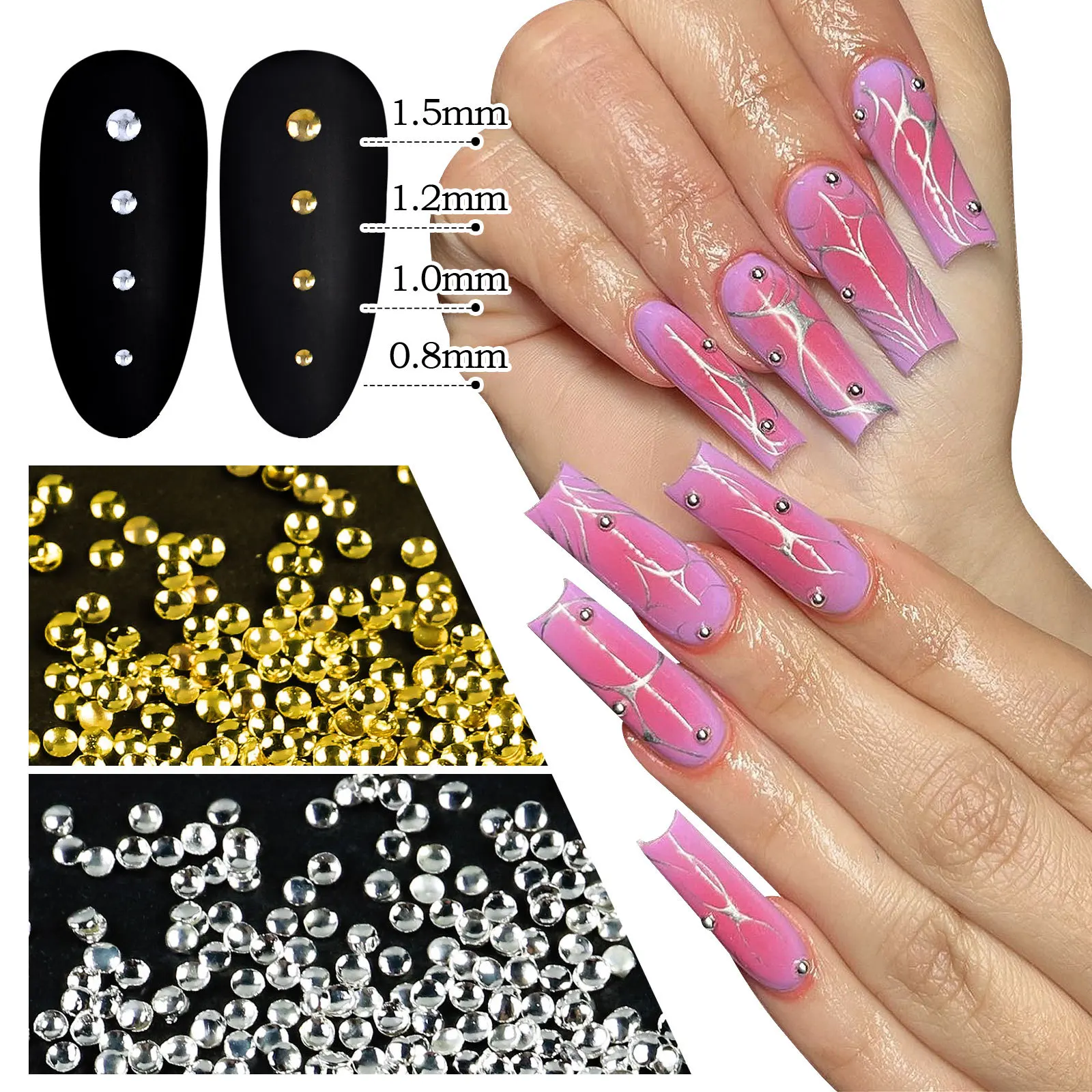 1000Pcs Mini Metal Studs Nail Art Decoration Set, Nail Rivet Caviar Beads for 3D Gel Polish Tips Design