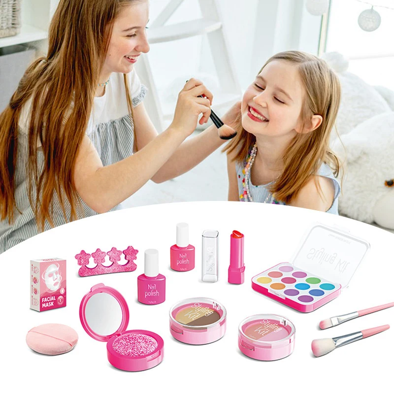 1 Set Girl Makeup Props Children's Pretend Play Simulation Cosmetics Toy Kit With Eyeshadow Palette And Lipstick Applicator