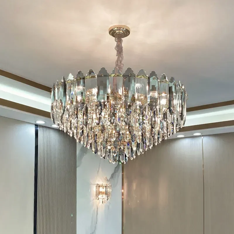 

Post modern luxury crystal chandelier creative living room column kitchen dining room large chandelier home decor LED lights