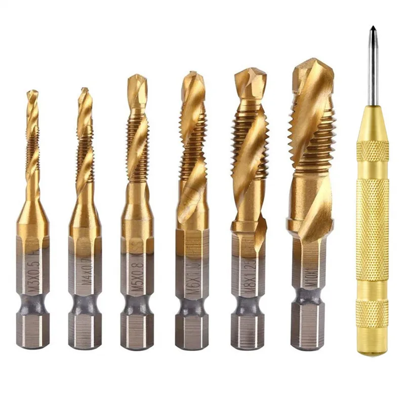 

7PCS Tap Drill Bit Hex Shank Titanium Plated HSS Screw Thread Tap Bit Screw Machine Compound tap M3 M4 M5 M6 M8 M10 Hand Tools