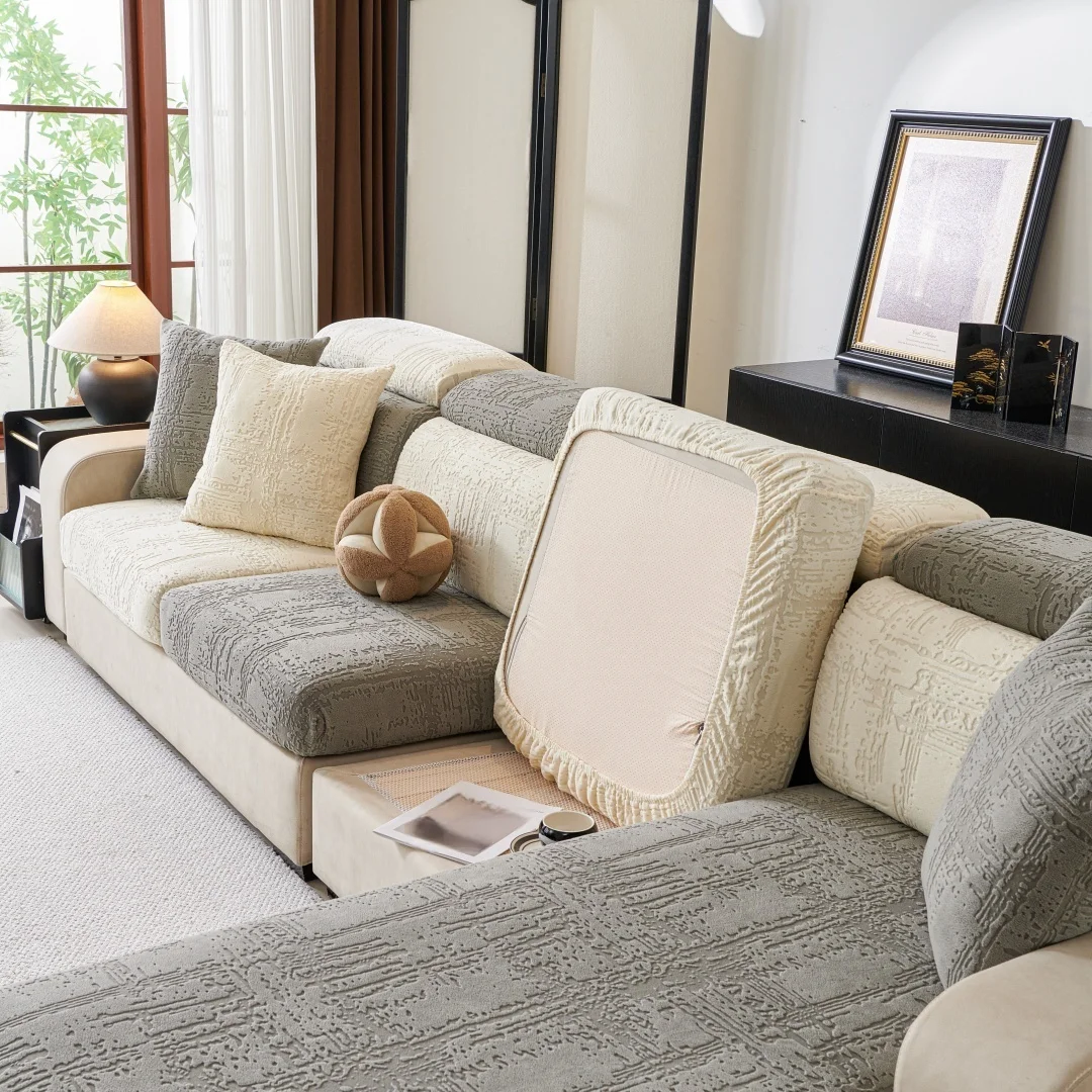 Geometric Lines Jacquard Stretchy Polar Fleece Sofa Cover for Living Room Couch Seat Slipcover Anti-Scratch Furniture Protector 6