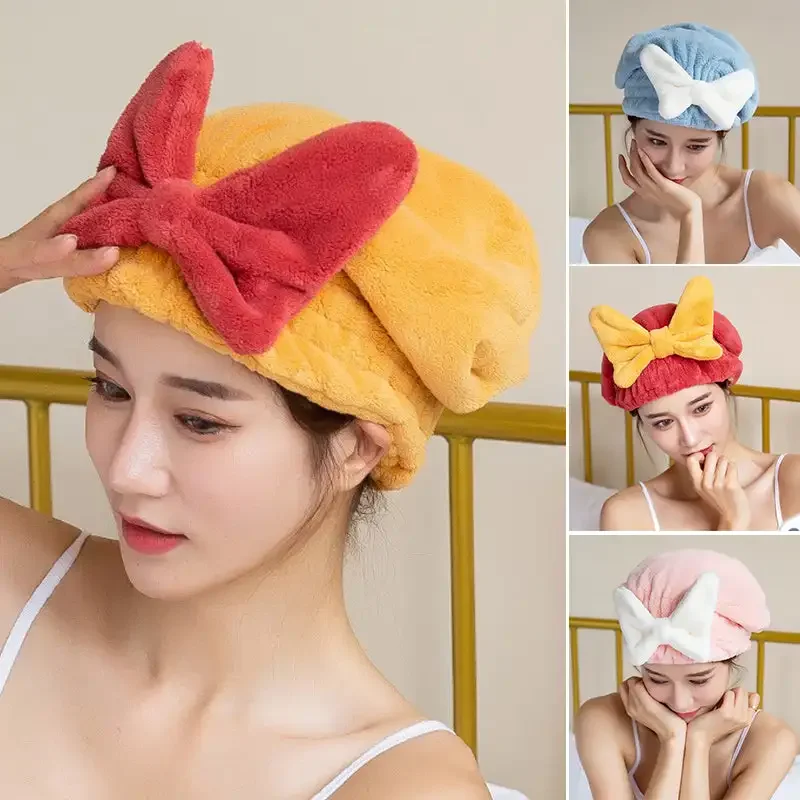 Dry Hair Cap Super Absorbent Quick Dry Cap Bow Tie Cute Towel Bath Bathroom Accessories