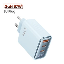 Toocki 67W GaN Charger with Digital Display and Fast Charging USB - C Port - EU Blue