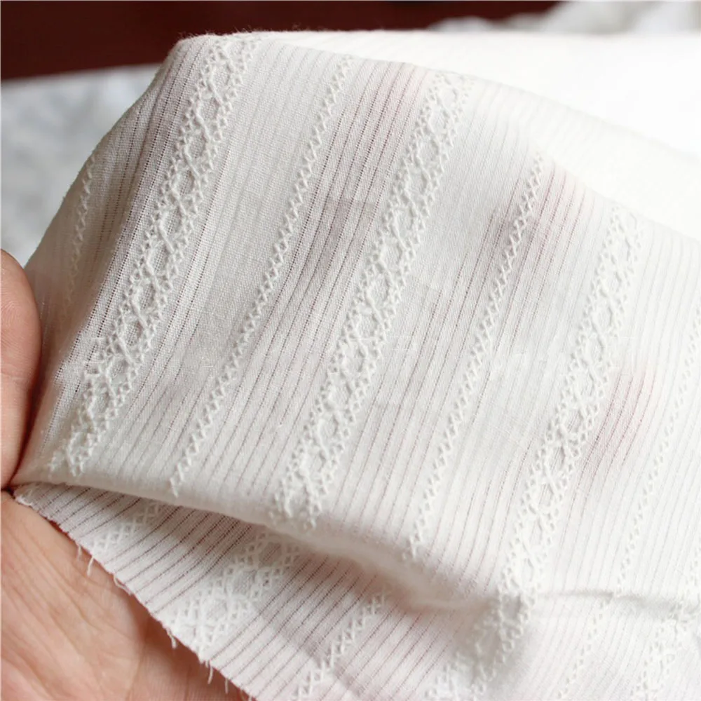 Soft Thin White Pink Jacquard Pure Cotton Fabric For Sewing Women Clothing Dress Pajamas Home Curtain Sheet Materials DIY Crafts