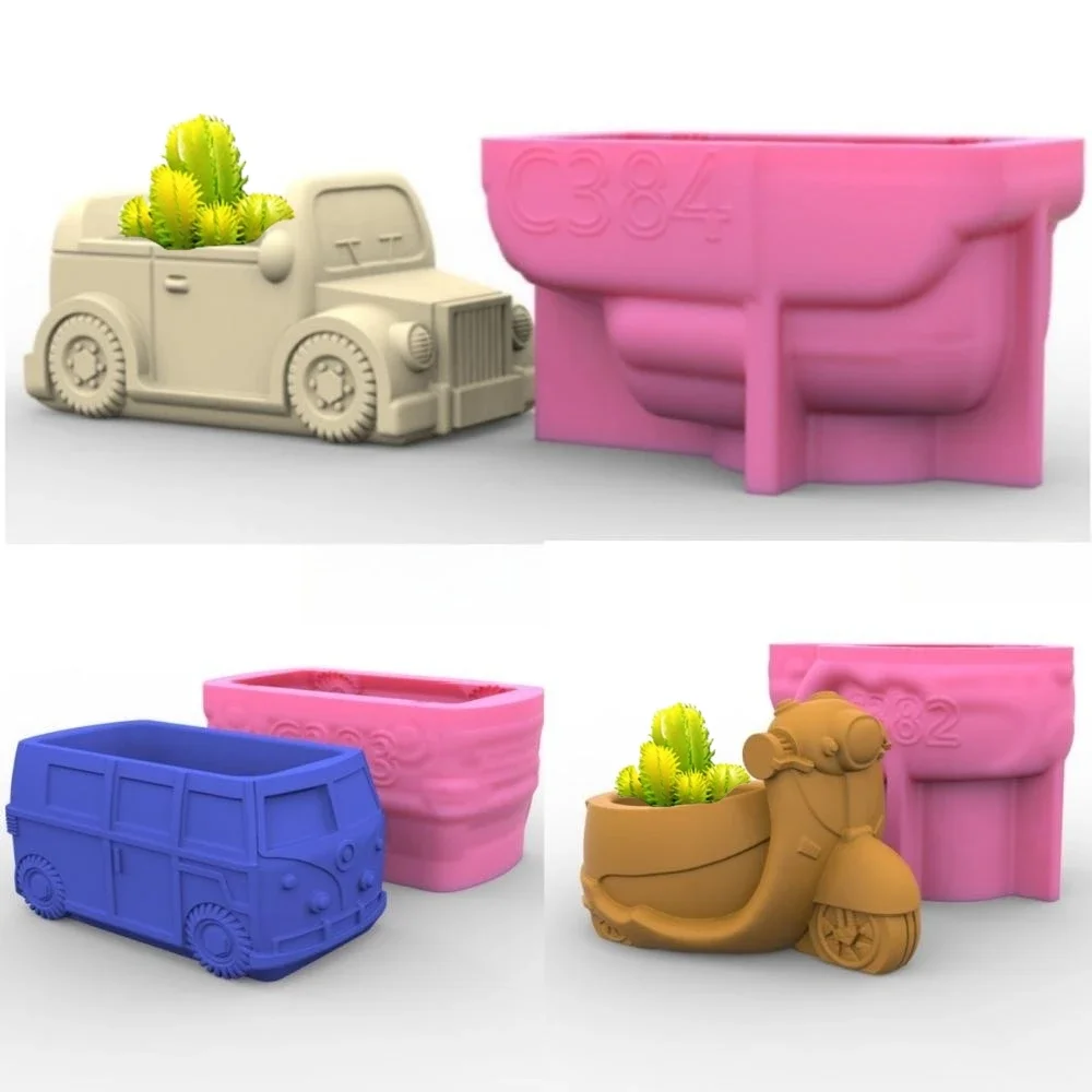 Silicone mold 3D Car succulent plant flowerpot resin silicone mold cute cartoon car storage box candle cup concrete gypsum silicone mold