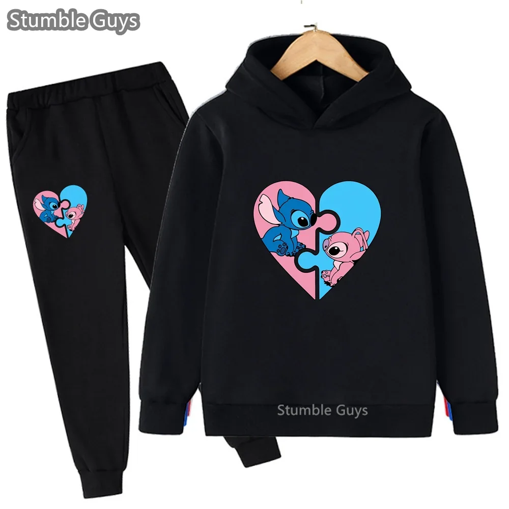 Disney Anime Stitch Hoodie Set Girls Children Cartoon Clothes Kid Boys Lilo Stitch Sweatshirt Manga Hoody Baby Casual Tops