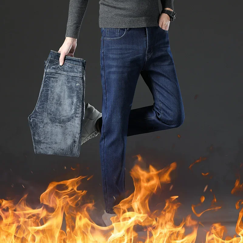 Male Waterproof Thicken Warm Baggy Work Long Trousers Winter Simplicity Pants Men Double Layer Fleece Pants Business Clothing 2