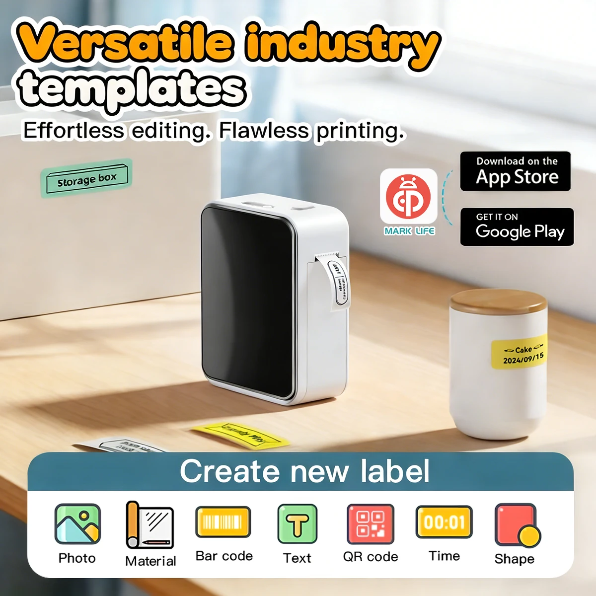 Marklife 열전사 라벨 프린터 P15 사무실 주방 학교용 흰색 블루투스 무선 라벨 프린터 선물/DIY 창의적인 용도로 사용 가능