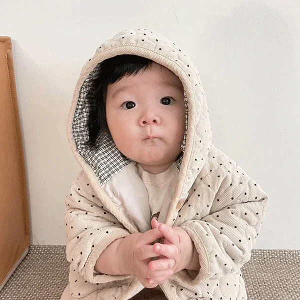 9534E Children Clothes Hooded Cotton-padded Coat Winter Spring Wave Dot Baby Boy's Coat Cotton-padded Hooded Girl's Jacket baby jacket baby coat children jacket