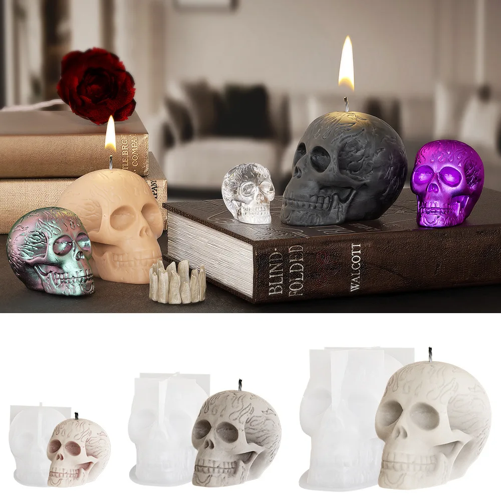 Skull Silicone Candle Mold DIY Human Skeleton Head Soap Resin Plaster Making Baking Mold Halloween Party Decor Gift aromatherapy candle mold silicone mold silicone candle molds silicone candle mold candle mold
