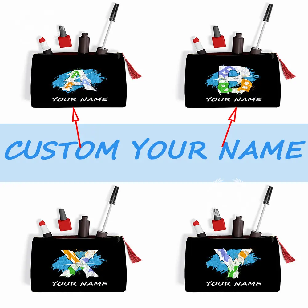

26 Letter Custom Name Cosmetic Bag Abstract Graffiti Art for Women Makeup Bag Children Pencil Case Travel Toiletry Organizer