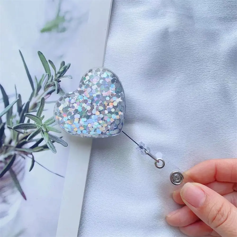 

Bling Glitter Retractable Badge Holder 360 Rotating Love Heart Nurse Badge Reel Alligator Swivel Clip Exhibition Card