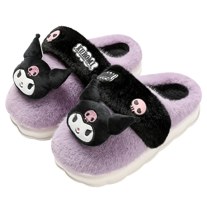 Super Cute Winter Cotton Slippers Warm Antislip Sweet Shoes Kuromi Hello Kitty Cinnamoroll Soft Comfortable 5