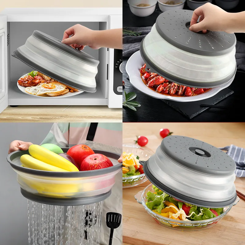 Microwave Food Cover Microwave Dust Cover Hook Cooking Lids Microwave Splatter Cover Heating Folding Cover Silicone Fresh-keeping Oil-proof Splash-proof