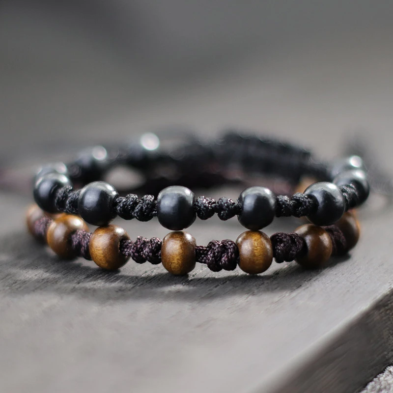 Antique Hand Braided Mens Rope Bracelet Boho Black Brown Retro Round