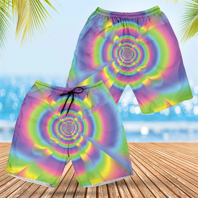 Optical Illusion 3D Print Short Pants For Men Personalized Abstract Iridescentn Male Beach Shorts Psychedelic Infinite Trunks 3