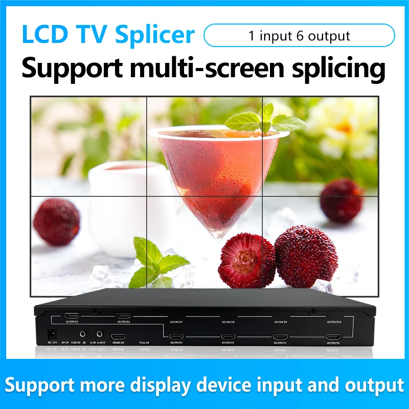 

2x3 HDMI Video Wall Controller 4K Processor MultiScreen Stitching 3840x2160P30Hz 1 Input 6 Out TV Splicing Box Splicer 180° Flip