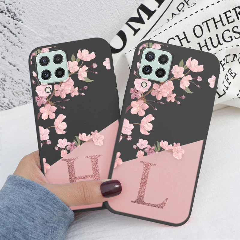 Elegant Letter Flower Shockproof Phone Case - Black Silicone Bumper with Soft TPU Back Cover