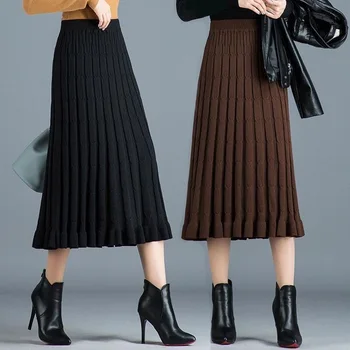 Gonna longuette a trapezio a vita alta da donna primavera autunno inverno 2022 gonna a pieghe femminile da ufficio 1