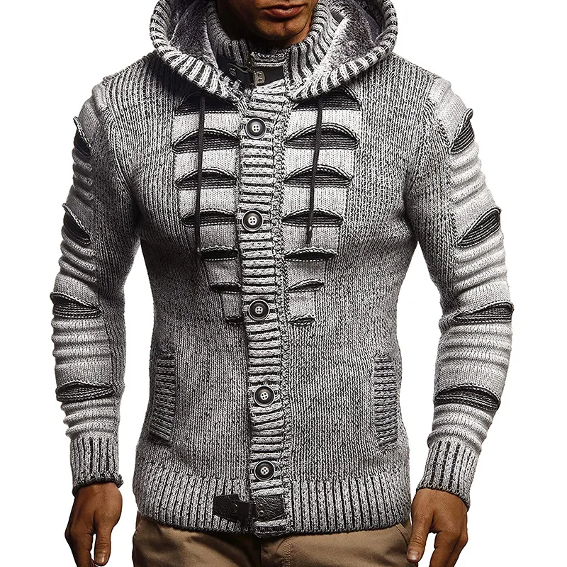 2023 Autumn/Winter Sweater Cardigan Men's Hooded Knitted Cardigan Coat Fashion Trend Knitted Hoodie Christmas Sweater    Clothes