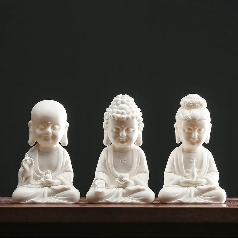 Blanc De Chine Ceramic Handicrafts Sakyamuni, Ksitigarbha and Arya Avalokiteshvara Buddha Figure Decoration Home Living Room Wor