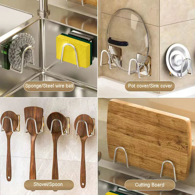 Acrylic Sink Sponge Holder Adhesive Sink Caddy Organizer Rack Storage Hook for Sponges Brushes Chopping Board Kitchen Accessorie 5