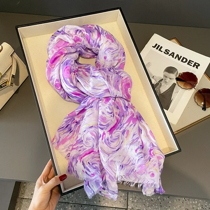 Neue Winter van Gogh Sternennacht Fransen Viskose Schal Schal Dame hochwertige Wickel Pashmina gestohlen Bufandas muslimischen Hijab 180*90cm – Detail 23