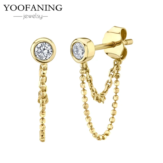 YUXINTOME 1 PC 925 en argent Sterling aiguille d'oreille coloré Zircon chaîne gland boucles d'oreilles pour les femmes deux trous boucle d'oreille bijoux A45