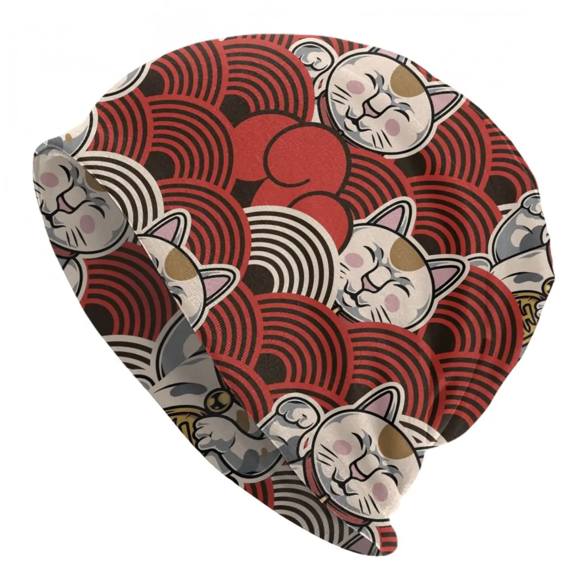 

Japanese Style Skullies Beanies Caps Lucky Cat Pattern Thin Hat Autumn Spring Bonnet Hats Men Women's Hip Hop Ski Cap