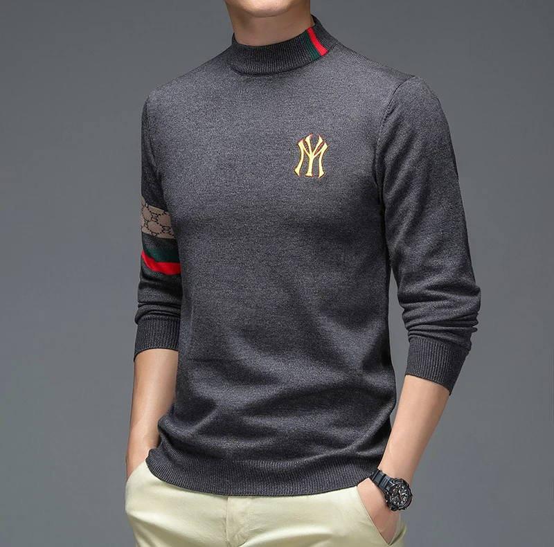 Spring New Mid Collar Men's Pullover Luxury Brand Sweater High Quality Casual Fashion Business Men's Bottom Shirt  men clothes