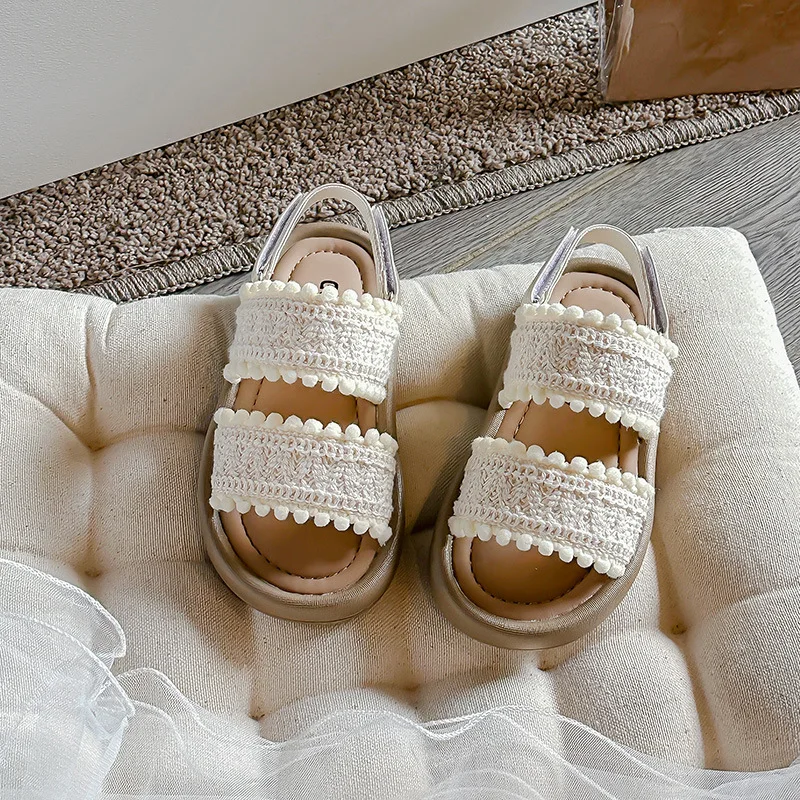 여아용 우븐 비치 슈즈, 부드러운 밑창  신발, 뒷면 스트랩 Size23-37, 2024 여름 신상