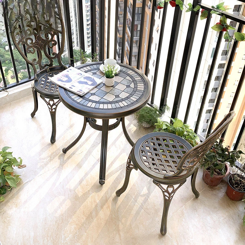 

cast aluminum balcony small tea table and chair combination coffee table three-piece terrace wrought iron outdoor