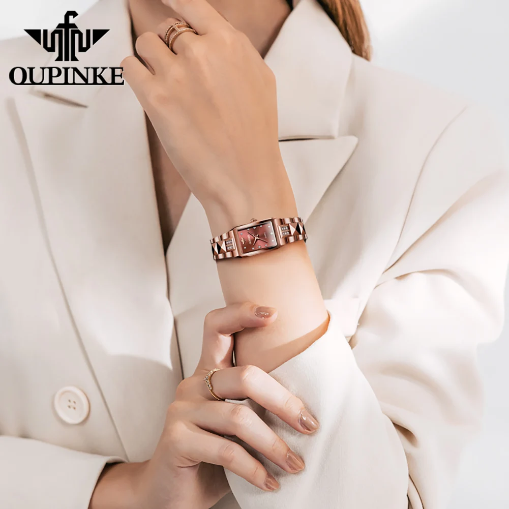 OUPINKE Gold Tungsten steel Women's Watches Quartz Imported Movement Sapphire Mirror Waterproof Quartz Watch for Women Elegant