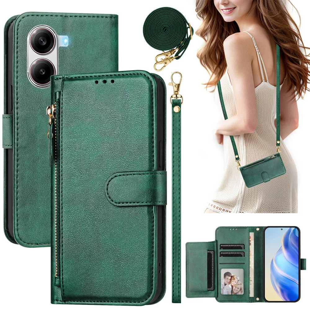 Crossbody Leather Zipper Wallet Case - Stylish Book Cover Design