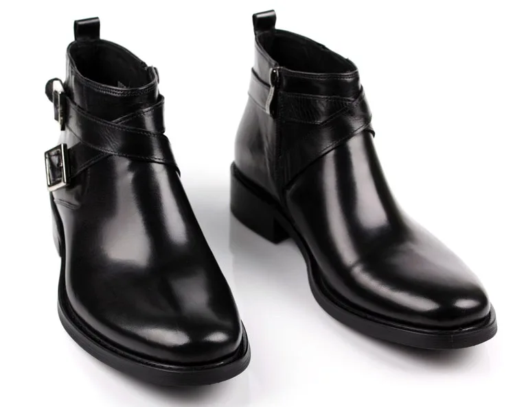 Men Large Size EUR46 Double Buckle Business Ankle Boots Genuine Leather Dress Boots